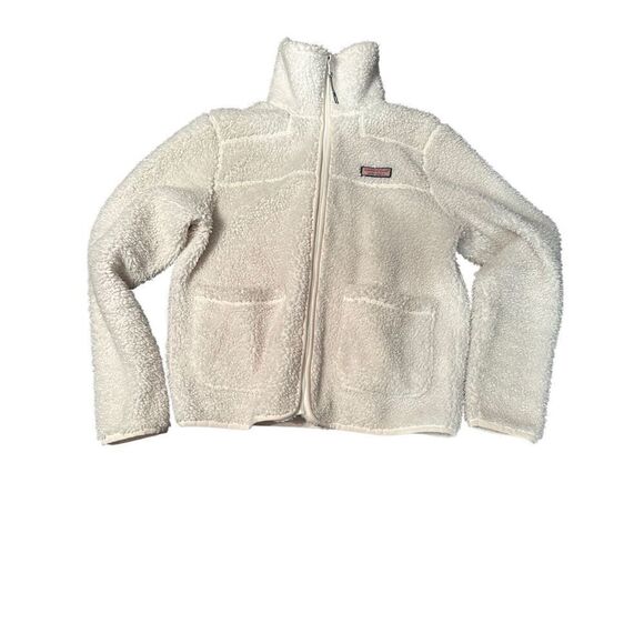 Vineyard vines shep full zip jacket cream fleece sz XS teddy - Picture 3 of 13